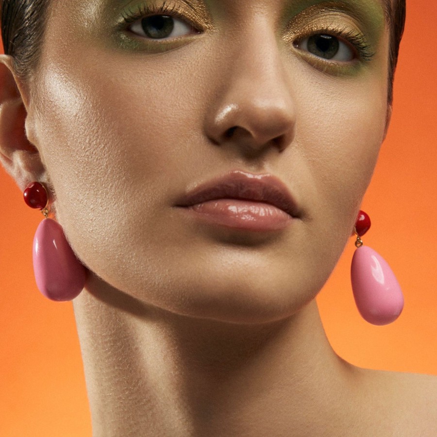 Jewelry Eshvi | Red And Pink Drop Earrings