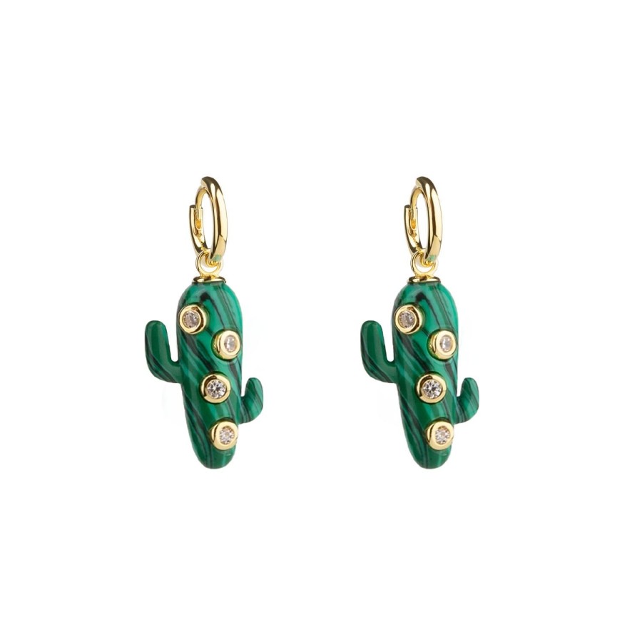 Jewelry Eshvi | Large Malachite Cactus Earrings