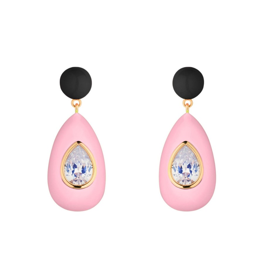 Jewelry Eshvi | Large Drop Earrings With Clear Crystals