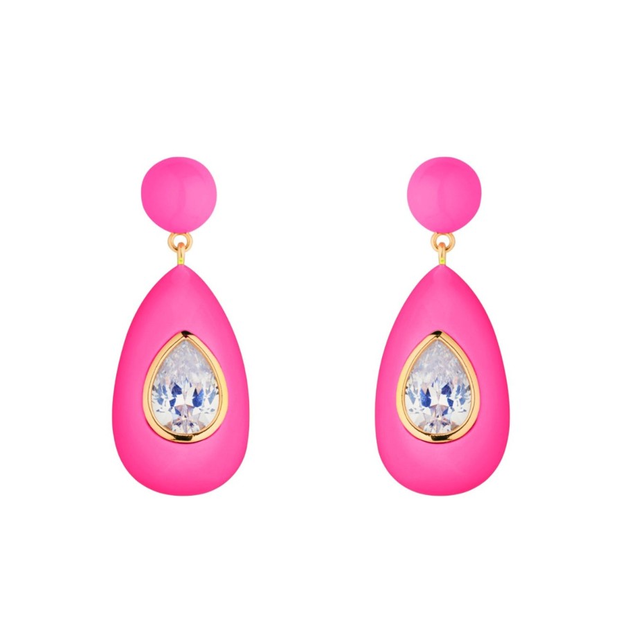 Jewelry Eshvi | Large Drop Earrings With Clear Crystals