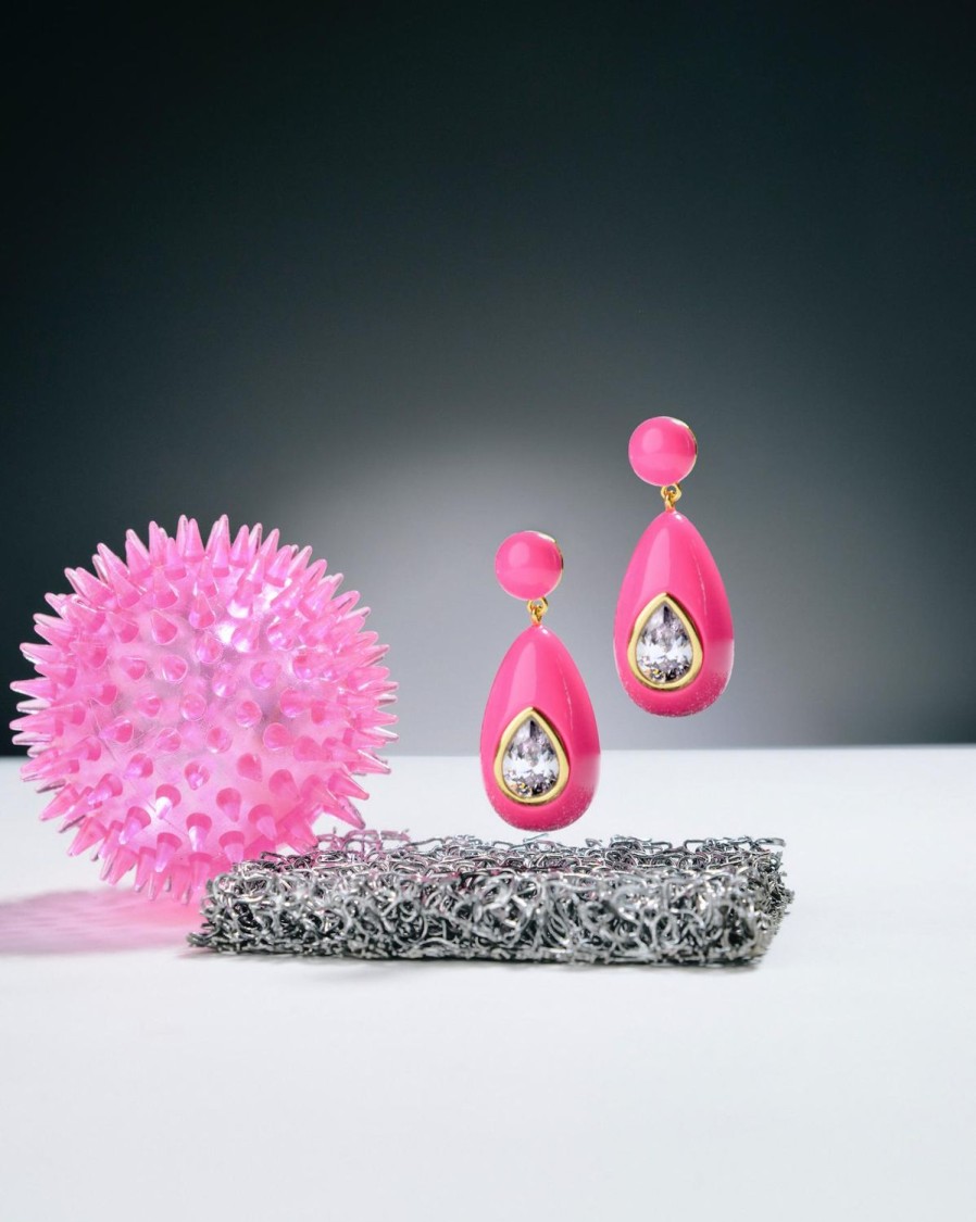 Jewelry Eshvi | Large Drop Earrings With Clear Crystals